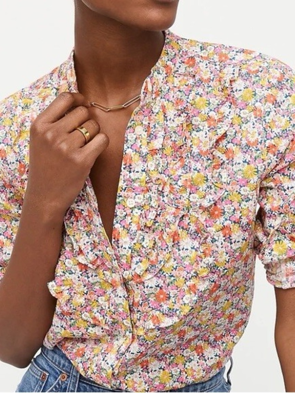 J. Crew Band-collar Ruffle-front Shirt in Liberty Libby Floral Size Medium